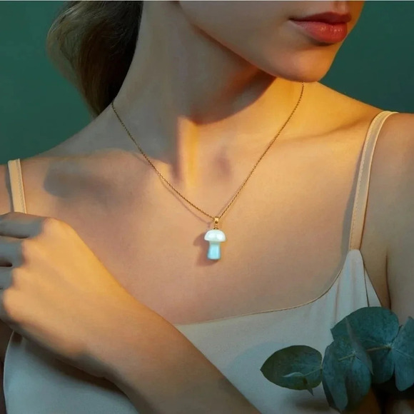 Opal Mushroom Pendant Gold Plated Necklace - Picture 3 of 3